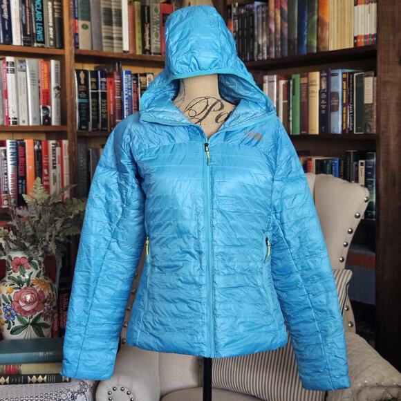 The North Face Puffer Hooded Jacket M Summit Series 800 Turquoise Granola EUC - Picture 4 of 11